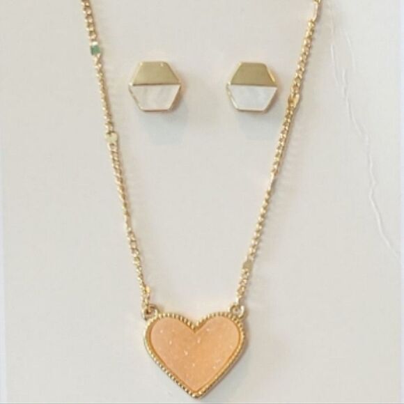 Indingo Authority Elliana Pave Peach & Gold Necklace & Earring Set - Picture 2 of 5